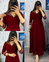 Premium 9000 Velvet Fabric with Designer Hand work Gown- A Beautiful Blend Of elegance and Floral Charm For This Wedding and festival - M, Mardi Gras