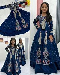 Launching Trendy Peacock Design Festival Special Crop Top with Shrug - 6 to 7 Age, Pigment Indigo