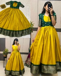 Trendy Special Long Gown with Koti - S, Purple With Yellow