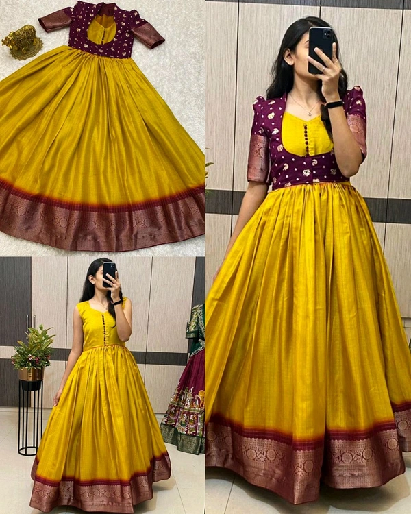 Trendy Special Long Gown with Koti - XL, Purple With Yellow