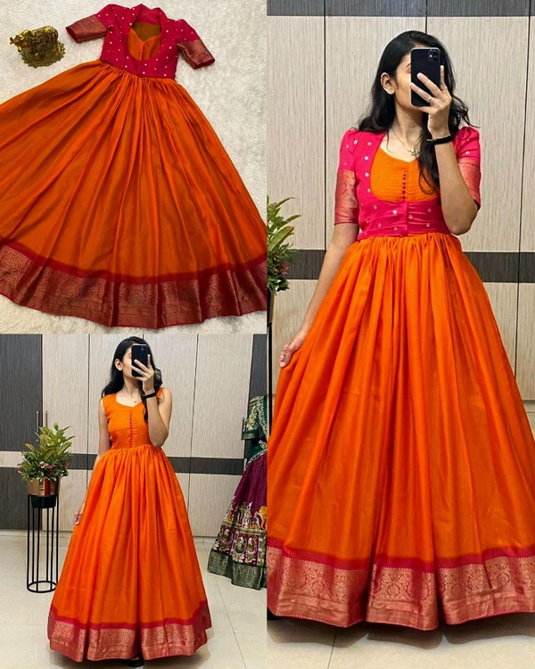 Trendy Special Long Gown with Koti - 2XL, Orange