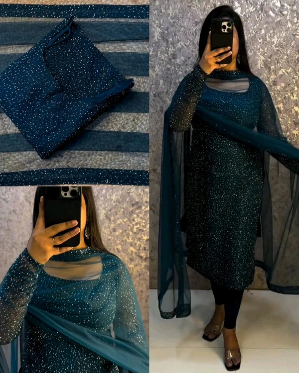Launching New Designer Party wear kurti with dupatta - S, Peacock Blue