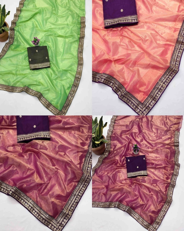 One More Super Hit Soft Tissue Silk Saree Design Launch - Free Size, Mint Green