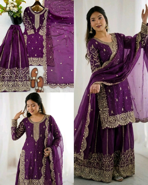Eid ๐ Collection Heavy Embroidery Sequence Work Top-Bottom And Dupatta Set Fully Stitched Ready To Wear ๐ฅ๐๐ฅฐ
- L, Purple