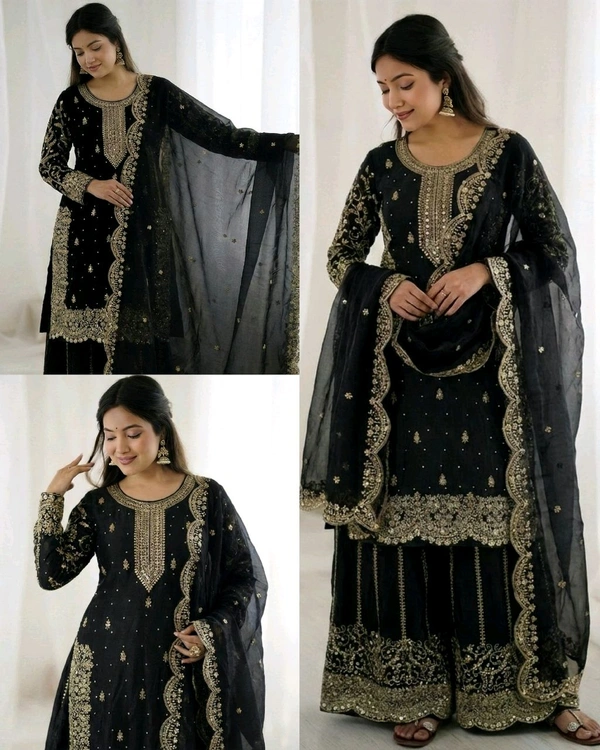 Eid ๐ Collection Heavy Embroidery Sequence Work Top-Bottom And Dupatta Set Fully Stitched Ready To Wear ๐ฅ๐๐ฅฐ
- L, Black