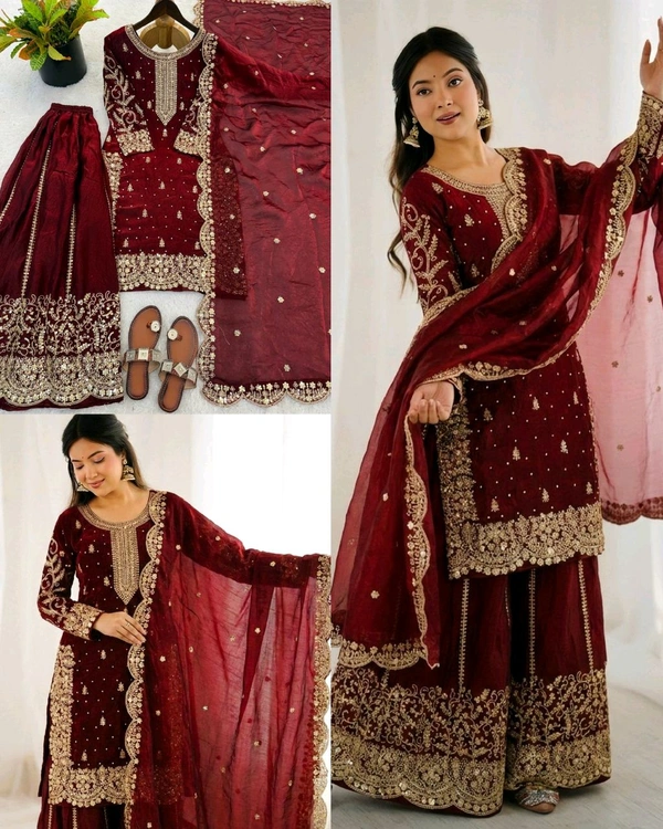 Eid ๐ Collection Heavy Embroidery Sequence Work Top-Bottom And Dupatta Set Fully Stitched Ready To Wear ๐ฅ๐๐ฅฐ
- 2XL, Red