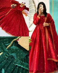 Launching Our Latest Beautiful Bigg Boss Tanuja Inspire Handloom Cotton Gown With Dupatta – Where Elegance Meets Comfort! - M, Blue