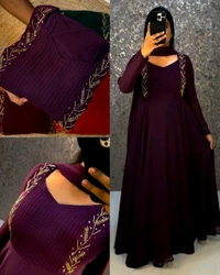 Faux Georgette gown with beautiful hand work .the yoke part fully designed for pintucks work.This perfect party wear for upcoming festivals and functions - S, Green