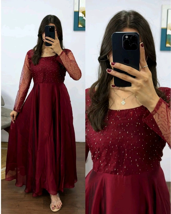 Trendy Beautiful Beaded Party Wear Outfit - M, Maroon