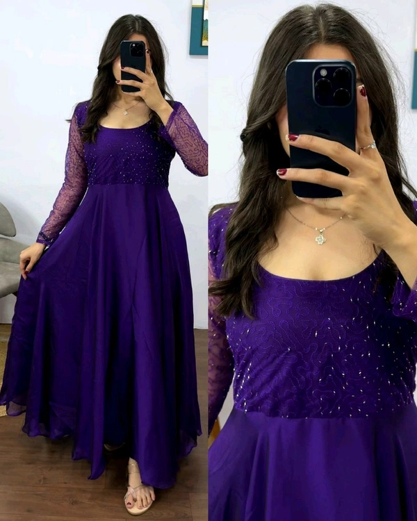 Trendy Beautiful Beaded Party Wear Outfit - 2XL, Pigment Indigo