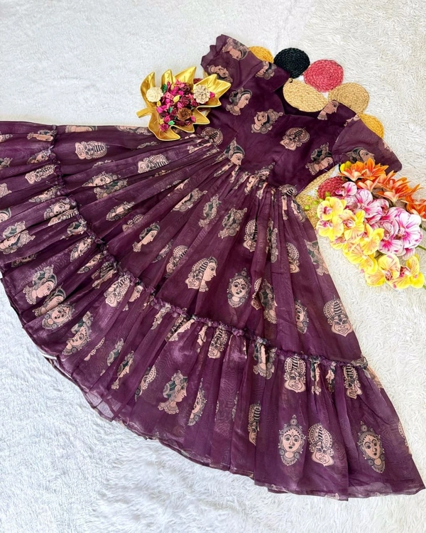 New Launching Summer Special Full Stitched Kalamkari Midi Gown adding a touch of glamour and elegance to your look For Festive Season - M, Maroon