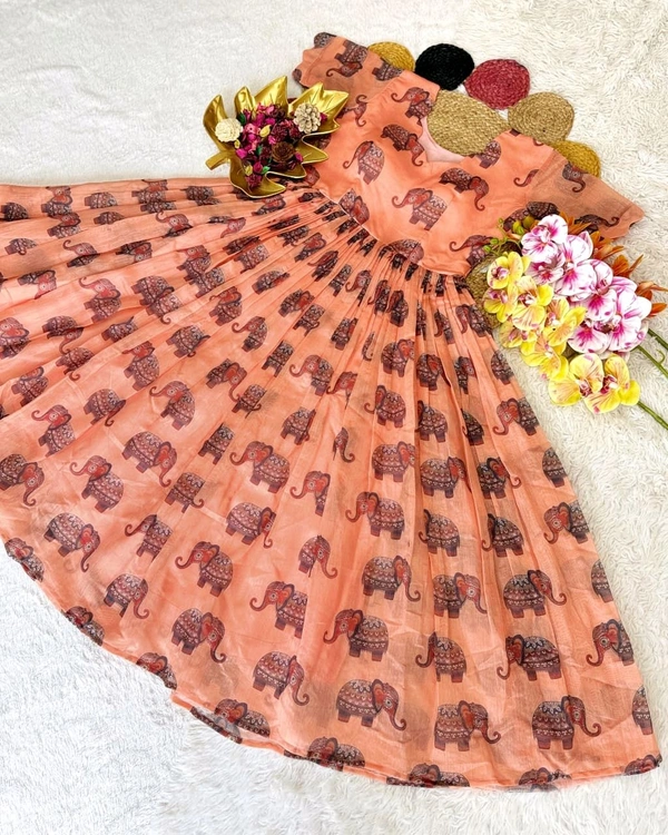 New Launching Summer Special Full Stitched Kalamkari Midi Gown adding a touch of glamour and elegance to your look For Festive Season - M, Hit Pink
