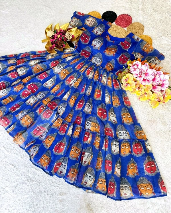 New Launching Summer Special Full Stitched Kalamkari Midi Gown adding a touch of glamour and elegance to your look For Festive Season - XL, Blue