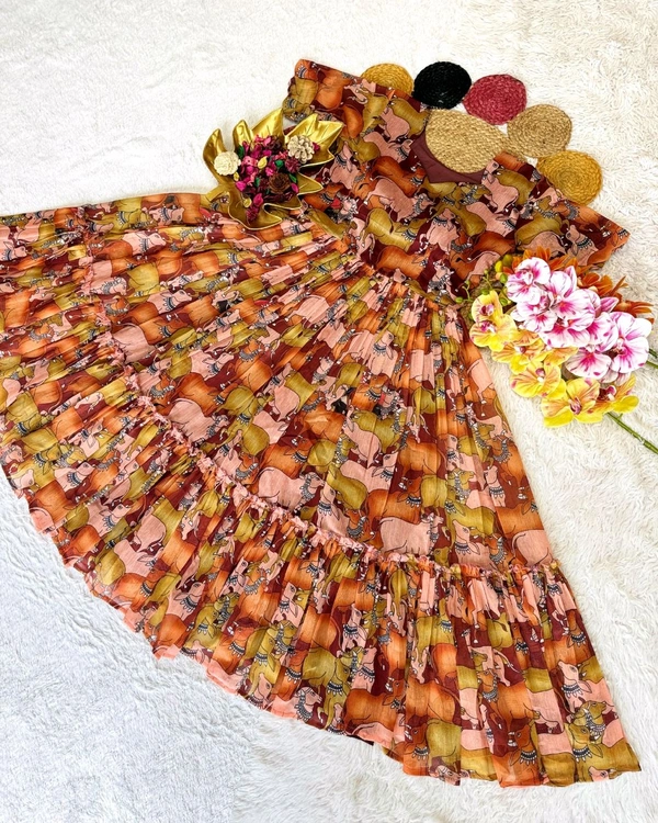 New Launching Summer Special Full Stitched Kalamkari Midi Gown adding a touch of glamour and elegance to your look For Festive Season - 2XL, Maroon