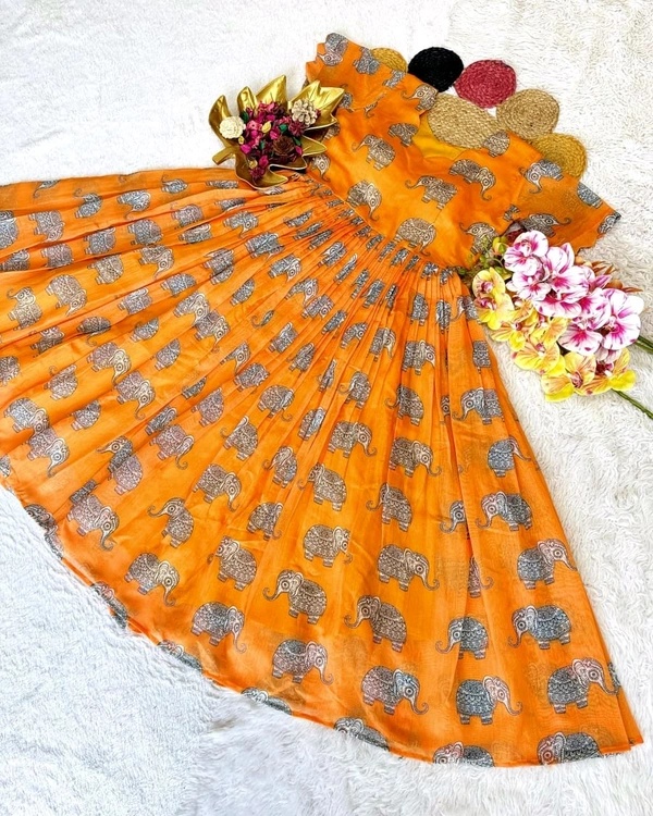 New Launching Summer Special Full Stitched Kalamkari Midi Gown adding a touch of glamour and elegance to your look For Festive Season - 2XL, Orange Peel