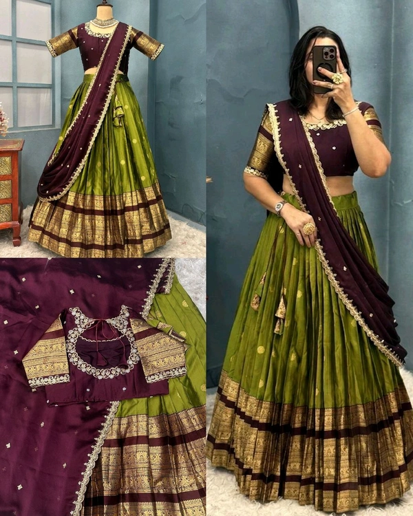 Ready To Wear Premium Quality Pure Kanjivaram Silk - XS, Olive Green