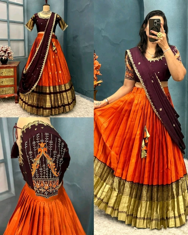 Ready To Wear Premium Quality Pure Kanjivaram Silk - S, Orange