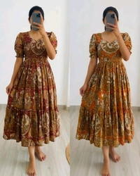 Kalmkari Maxi gown soft Maslin cotton with digital print. - XL, Cream