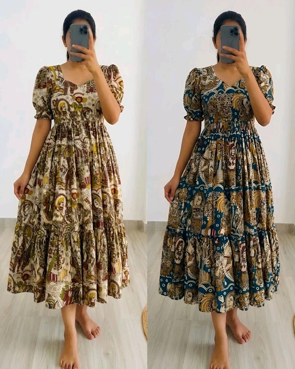 Kalmkari Maxi gown soft Maslin cotton with digital print. - XL, Regal Blue