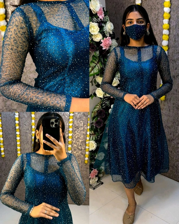 Launching unique 2 piece set Shinning inner + outer beads coat
- 3XL, Blue