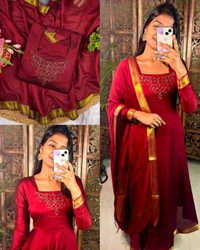 Kadhalar dhinam roja outfit recreation hand work maxi with duppata With New Colours - S, Burgundy