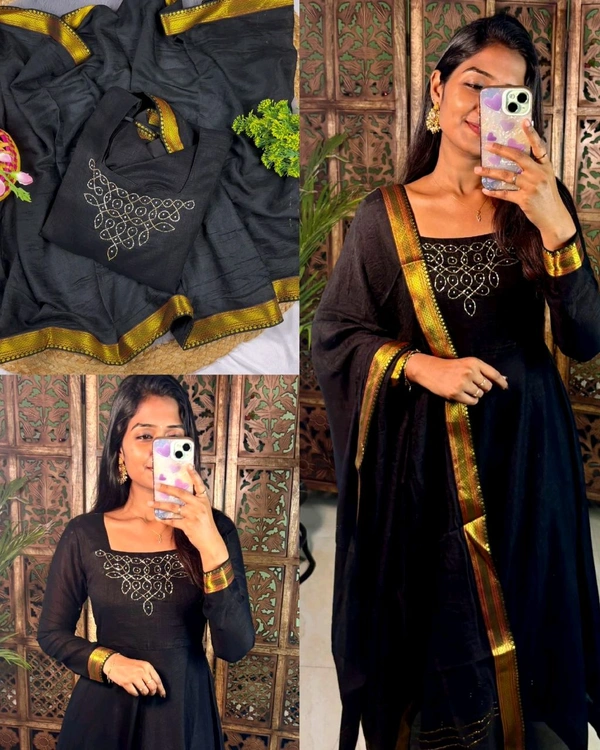 Kadhalar dhinam roja outfit recreation hand work maxi with duppata With New Colours - L, Black