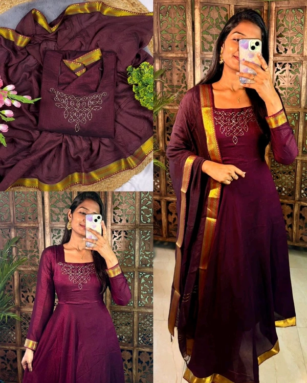 Kadhalar dhinam roja outfit recreation hand work maxi with duppata With New Colours - XL, Burgundy