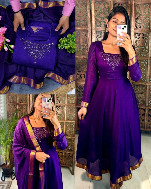 Kadhalar dhinam roja outfit recreation hand work maxi with duppata With New Colours - 3XL, Burgundy