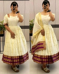 Super hit spunn cotton pleated flare Oufit set - L, Green