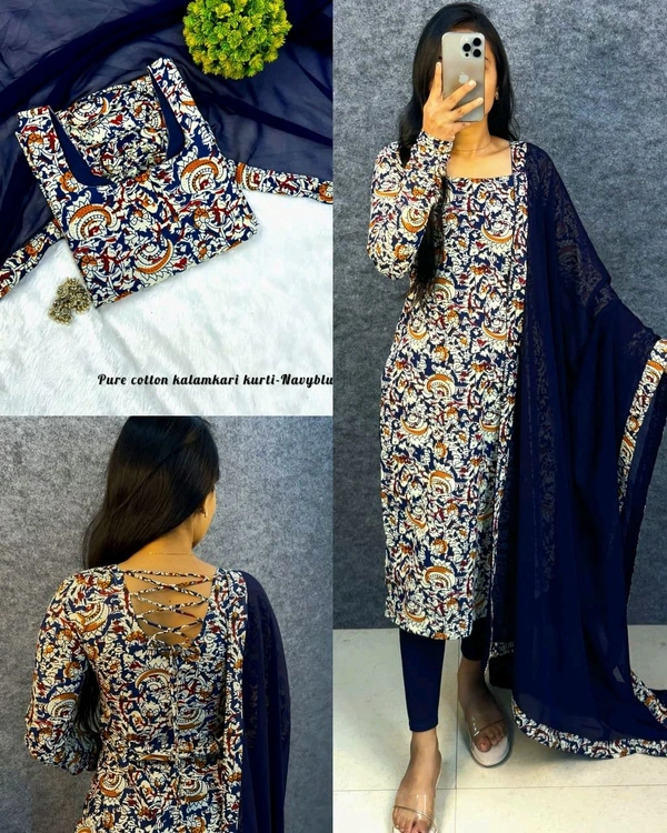 This full-length kurti traditional Kalamkari with modern elegance summer outfit - S, Maroon