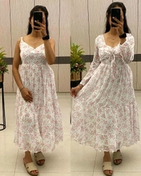 A flowing, delicate floral print. Over Coat With Sleeveless Gown
- 2XL, Hibiscus