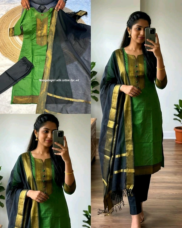 Launching 3piece set ethinicwear outfit🥰 - M, Green