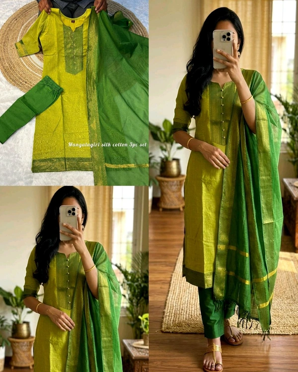 Launching 3piece set ethinicwear outfit🥰 - XL, Olive Green