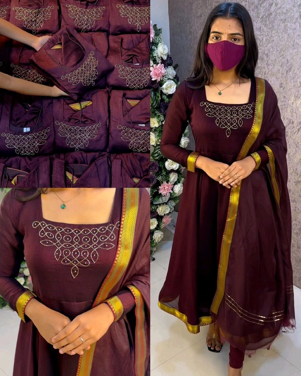 Kadhalar dhinam roja outfit recreation hand work maxi with duppata With New Colours - S, Coffee