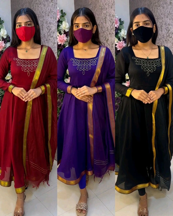 Kadhalar dhinam roja outfit recreation hand work maxi with duppata With New Colours - 3XL, Maroon