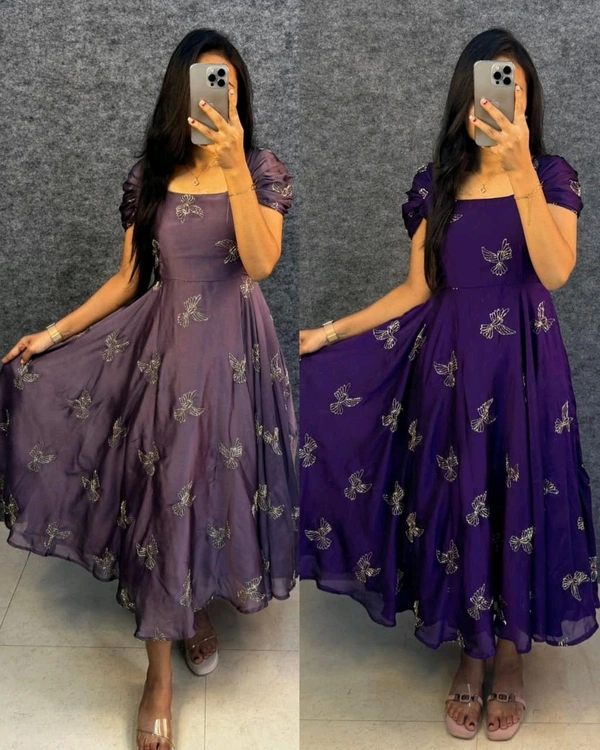 This outfit made Premium rangoli silk fabric with beautiful “sparrow” beads aari work all over the maxi gown
- S, Pigment Indigo