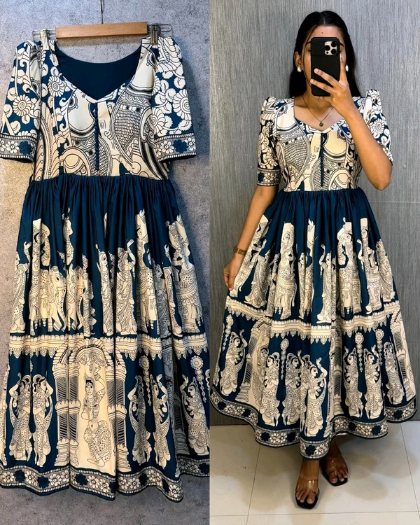 Launching summer friendly kalamkari frocks - 3XL, Blue