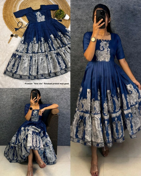 Kalamkari khalahasti kota maxi - 3XL, Blue