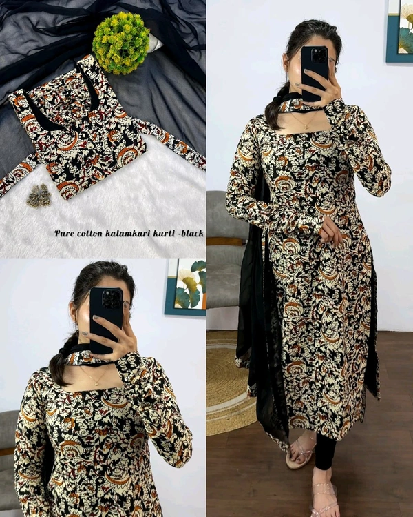 This full-length kurti traditional artistry with modern elegance summer outfit - 3XL, Black