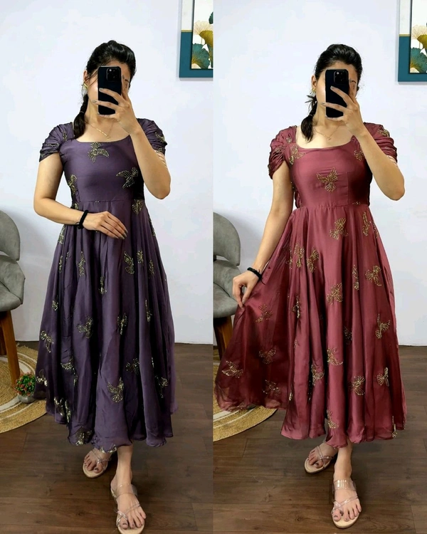 This outfit made Premium rangoli silk fabric with beautiful “sparrow” beads aari work all over the maxi gown - XL, Cannon Pink