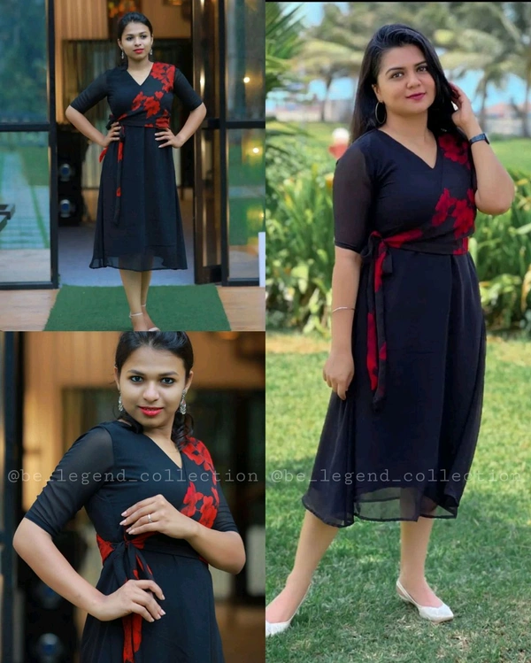 New Beautiful Printed cotton middi Gown dress - Black, XL