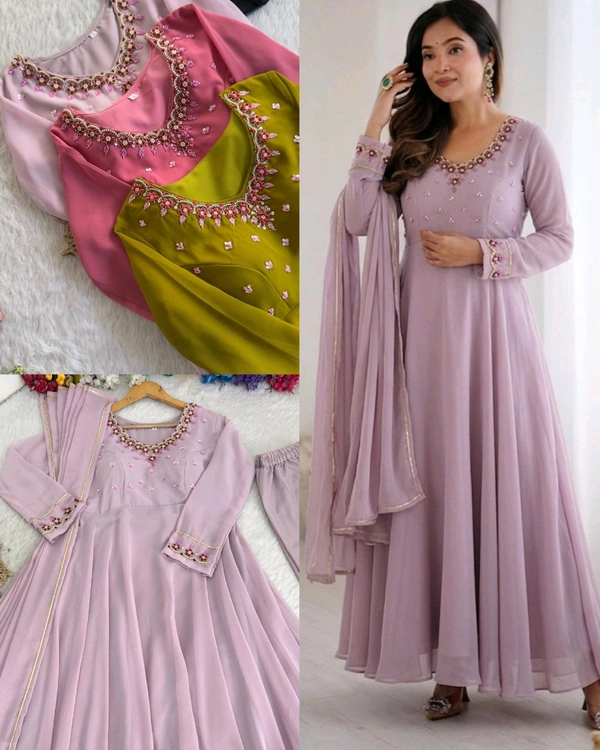 Presenting By New Party Wear Look Fox Gerorrget Gown With Dupatta , pant - XL, Turkish Rose