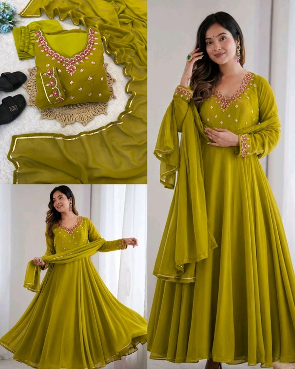 Presenting By New Party Wear Look Fox Gerorrget Gown With Dupatta , pant - 2XL, Turkish Rose