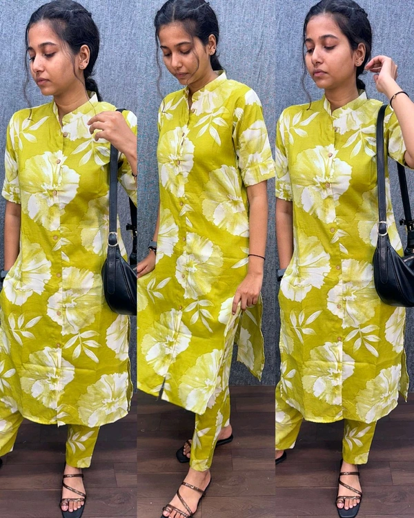 Trendy daily college & office wear Cotton Co-ord Set outfit relaxed & comfort fit - 2XL, Yellow