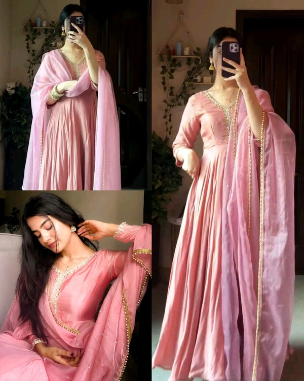 Trendy Pink Anarkali Dress with Dupatta
- XS
