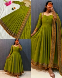 PRESENTING Trending ANARKALI GOWN DUPATTA - S, Green