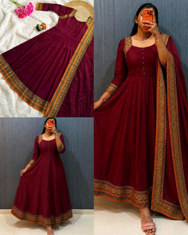 PRESENTING Trending ANARKALI GOWN DUPATTA - L, Maroon