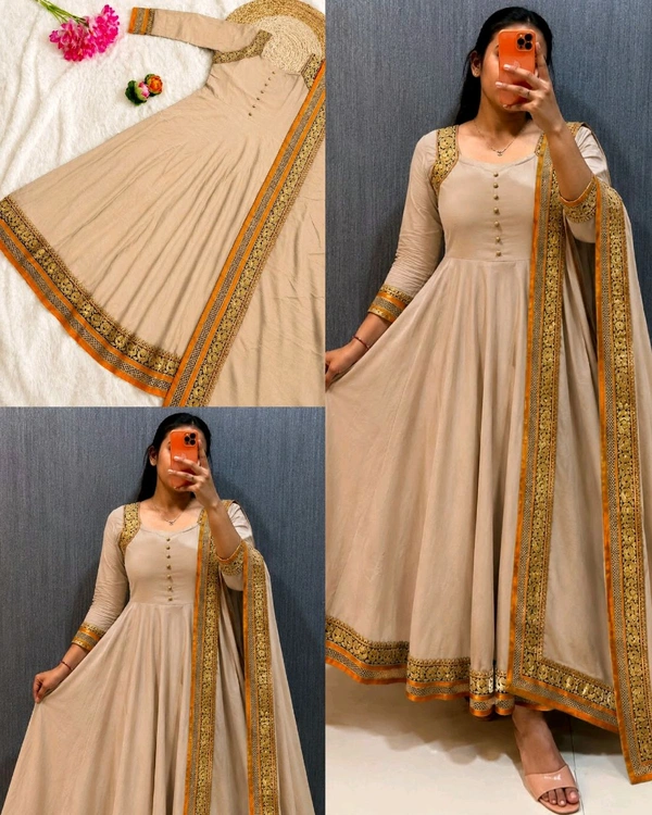 PRESENTING Trending ANARKALI GOWN DUPATTA - 2XL, Cream