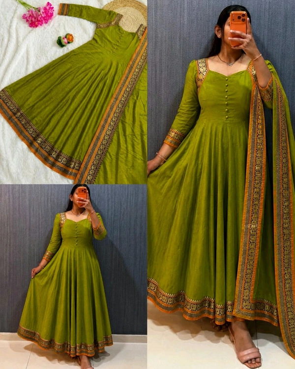 PRESENTING Trending ANARKALI GOWN DUPATTA - 3XL, Parrot Green