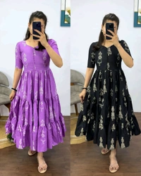 Launching the most unique “Warli Art doll “hand block pure cotton printed maxi gown with one side pocket - 3XL, Fire